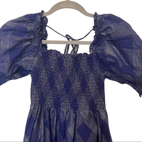 Hill House Athena Nap Dress Navy Glitter Check in Size XS - Picture 5 of 8